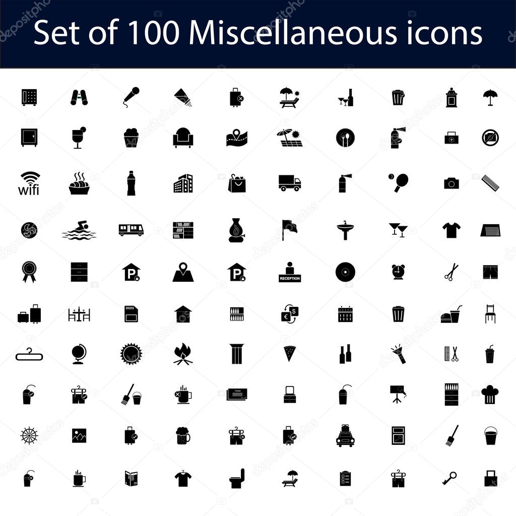 Set of 100 miscellaneous icons
