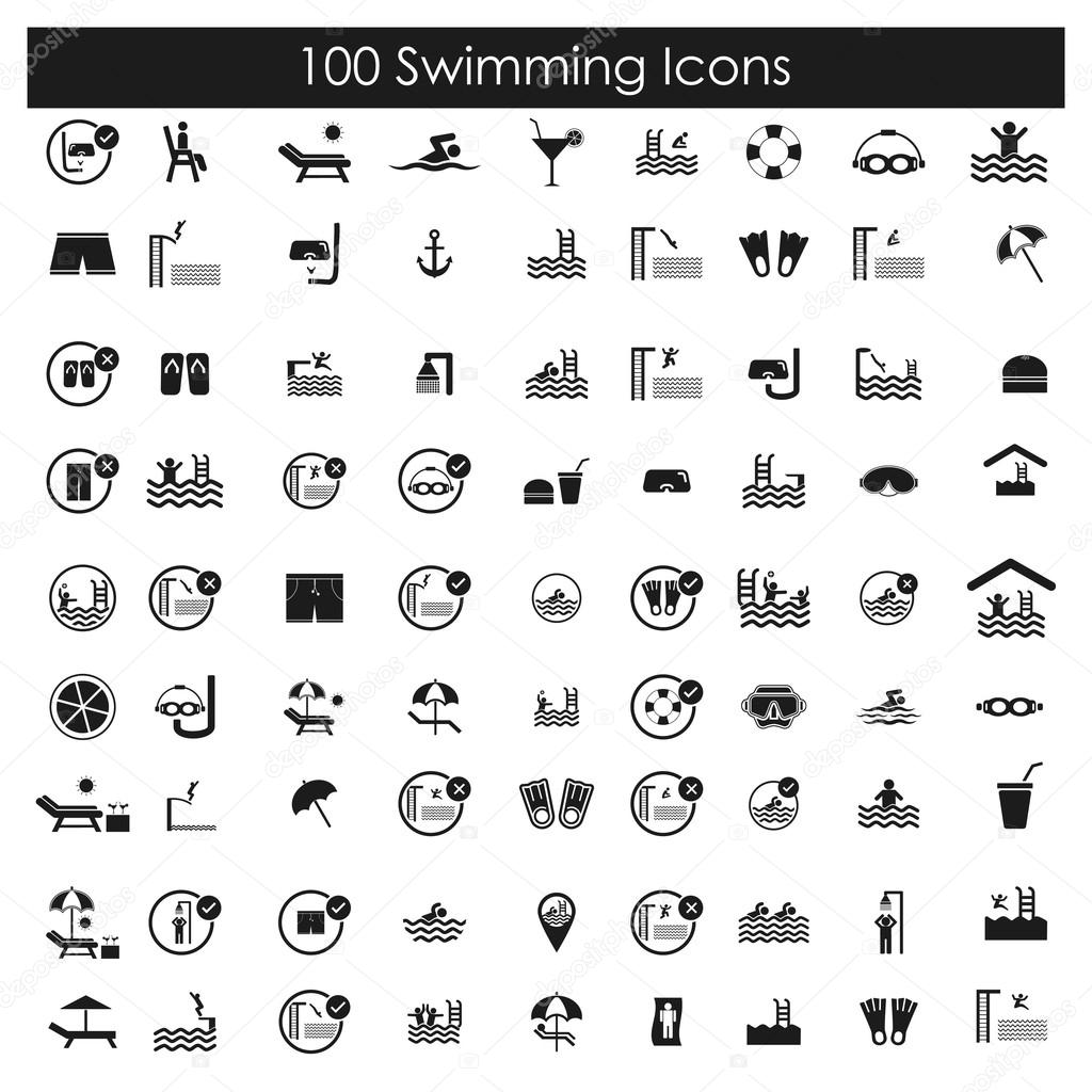set of black swimming simple icons