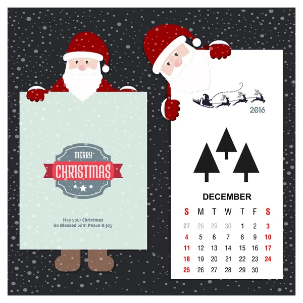 2016 Christmas calendar with Santa Claus — Stock Vector
