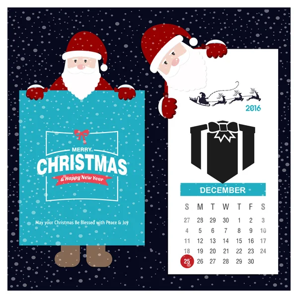 サンタ クロースと 2016年クリスマス カレンダー — ストックベクタ