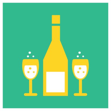 şampanya şişesi ve şarap kadehleri simgesi