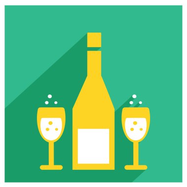 şampanya şişesi ve şarap kadehleri simgesi