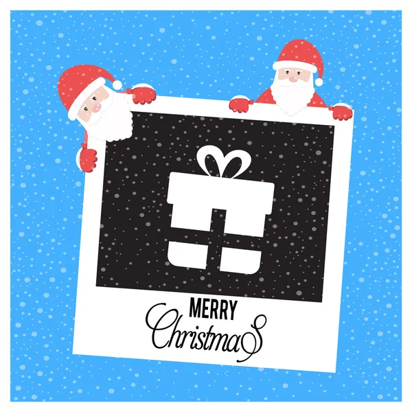 Santa Claus con tarjeta con caja de regalo — Vector de stock