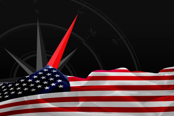 USA vlag en navigatie kompas — Stockfoto