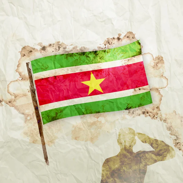 Vlag van Suriname op aquarel grunge papier — Stockfoto