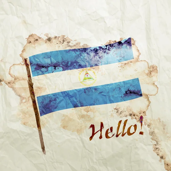 Bandera de Nicaragua sobre papel grunge acuarela — Foto de Stock