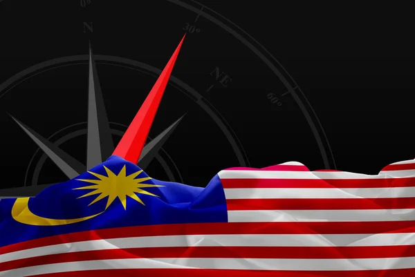 Bandeira da Malásia e bússola de navegação — Fotografia de Stock