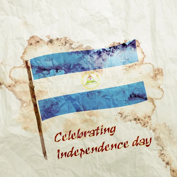 Vlag van Nicaragua op aquarel grunge papier — Stockfoto