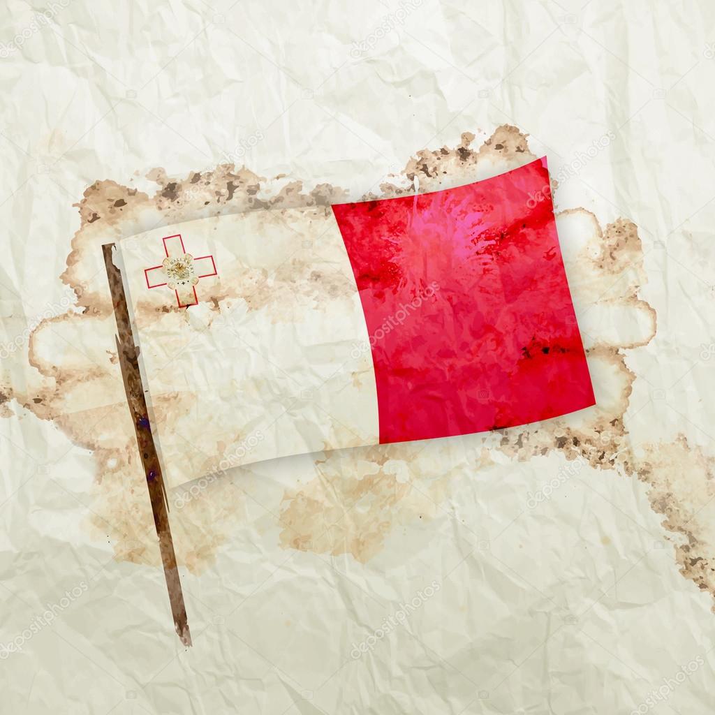 Malta flag on watercolor grunge paper