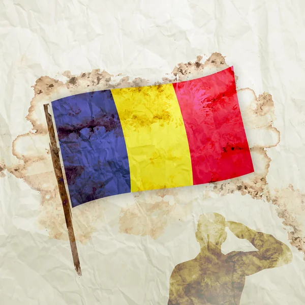 Romania bandiera su carta grunge acquerello — Foto Stock
