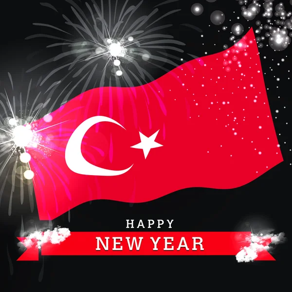 Bandeira da Turquia e fogos de artifício do ano novo — Fotografia de Stock