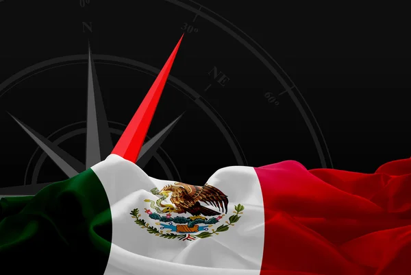 Mexiko flagga och navigering kompass — Stockfoto
