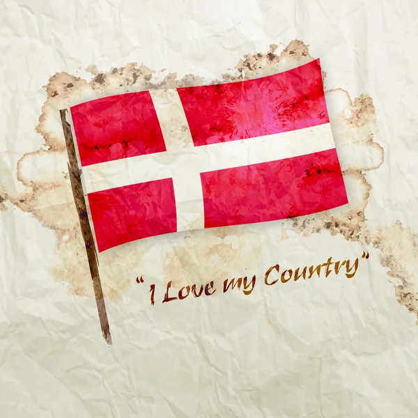 Bandeira da Dinamarca em papel aquarela grunge — Fotografia de Stock