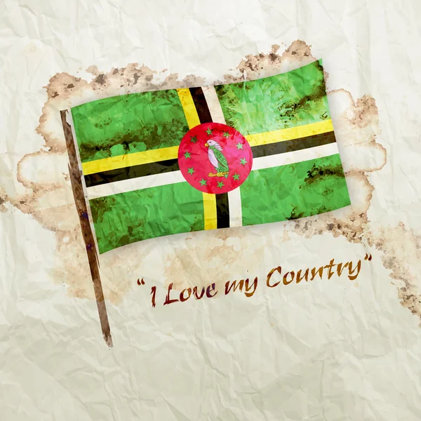 Dominica flagga på akvarell grunge paper — Stockfoto