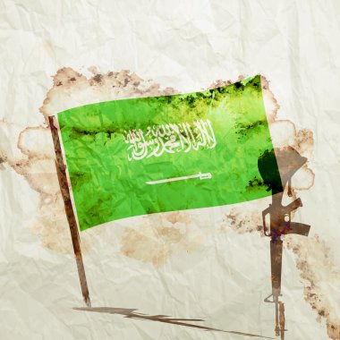 Suudi Arabistan bayrağı suluboya grunge kağıt üzerinde