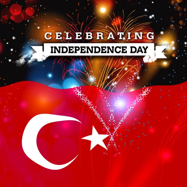 Feu d'artifice de la fête de l'indépendance et drapeau turc — Photo
