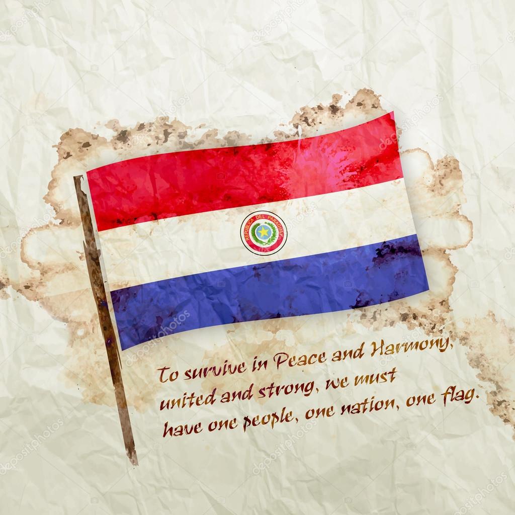 Paraguay flag on watercolor grunge paper
