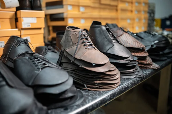 leather molding for modern shoes on factory