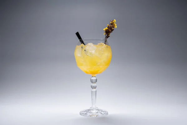 Bebida de cocktail de laranja de gim de luxo com gelo em vidro sobre fundo branco — Fotografia de Stock