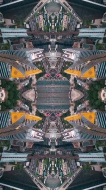 Soyut teknoloji arka planı, modern gökdelen binalarının ve kentsel şehrin aynalı fraktal etkisi, fütüristik yansıma tasarımı, yaratıcı Vj döngüsü 4k. Yüksek kaliteli görüntüler, dikey video