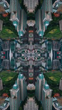 Soyut teknoloji arka planı, modern gökdelen binalarının ve kentsel şehrin aynalı fraktal etkisi, fütüristik yansıma tasarımı, yaratıcı Vj döngüsü 4k. Yüksek kaliteli görüntüler, dikey video