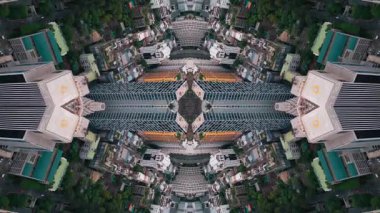 Soyut teknoloji arka planı, modern gökdelen binaları ve şehir çevresinin yansıtılmış fraktal etkisi, fütüristik yansıtıcı tasarım, yaratıcı VJ döngüsü 4k. Yüksek kaliteli görüntüler