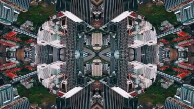 Soyut teknoloji arka planı, modern gökdelen binaları ve şehir çevresinin yansıtılmış fraktal etkisi, fütüristik yansıtıcı tasarım, yaratıcı VJ döngüsü 4k. Yüksek kaliteli görüntüler