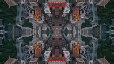 Soyut teknoloji arka planı, modern gökdelen binaları ve şehir çevresinin yansıtılmış fraktal etkisi, fütüristik yansıtıcı tasarım, yaratıcı VJ döngüsü 4k. Yüksek kaliteli görüntüler