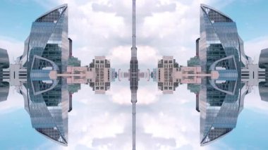 Soyut teknoloji arka planı, modern gökdelen binaları ve şehir çevresinin yansıtılmış fraktal etkisi, fütüristik yansıtıcı tasarım, yaratıcı VJ döngüsü 4k. Yüksek kaliteli görüntüler