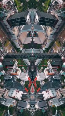 Soyut teknoloji arka planı, modern gökdelen binalarının ve kentsel şehrin aynalı fraktal etkisi, fütüristik yansıma tasarımı, yaratıcı Vj döngüsü 4k. Yüksek kaliteli görüntüler, dikey video