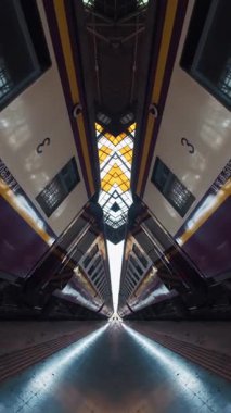 Soyut teknoloji arka planı, fütüristik yansıtıcı tasarımla ayna fraktal etkisi, yaratıcı teknoloji vj döngüsü, içe dönük geometri. Yüksek kalite 4k görüntü, dikey video