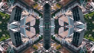 Soyut teknoloji arka planı, modern gökdelen binaları ve şehir çevresinin yansıtılmış fraktal etkisi, fütüristik yansıtıcı tasarım, yaratıcı VJ döngüsü 4k. Yüksek kaliteli görüntüler