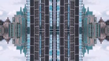 Soyut teknoloji arka planı, modern gökdelen binaları ve şehir çevresinin yansıtılmış fraktal etkisi, fütüristik yansıtıcı tasarım, yaratıcı VJ döngüsü 4k. Yüksek kaliteli görüntüler