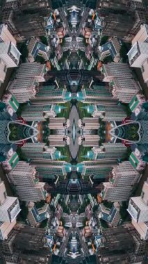 Soyut teknoloji arka planı, modern gökdelen binalarının ve kentsel şehrin aynalı fraktal etkisi, fütüristik yansıma tasarımı, yaratıcı Vj döngüsü 4k. Yüksek kaliteli görüntüler, dikey video