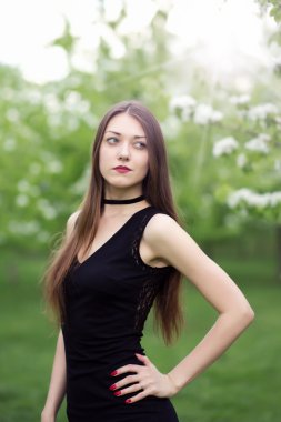 siyah elbiseli genç ve güzel klasik tarzı kadın portresi 