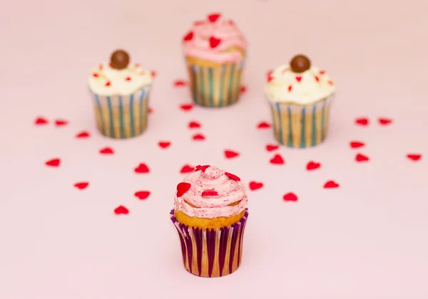 Cupcakes Wüstencreme rosa und weiß auf rosa Hintergrund — Stockfoto