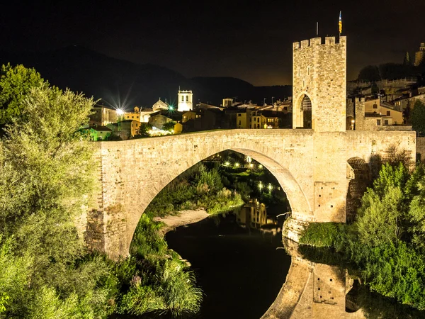 Die Besalu Brücke Der Nacht — Stockfoto