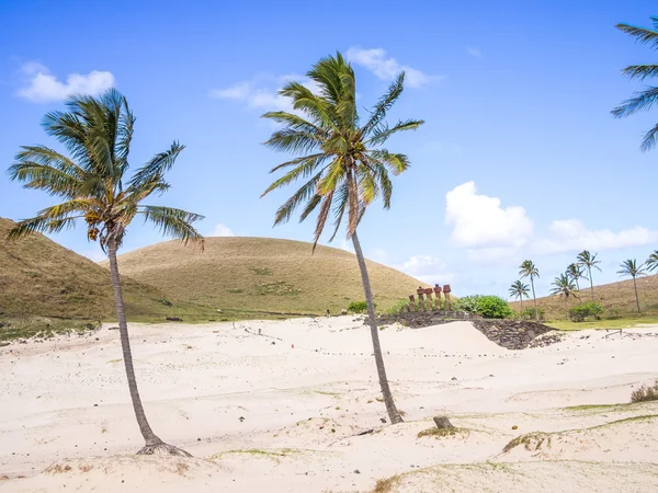 Der weiße Sand am Strand von Anakena — Stockfoto