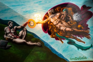 Adem 'in yaratılışının modern yeniden yorumlanması sanat içerikli duvar resmi