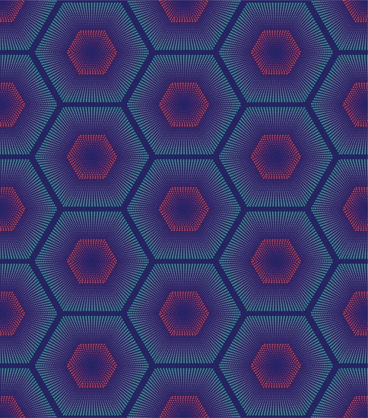 Upprepande geometriska hexagoner med färg prickade linjer. Vector Modern snygg textur. — Stock vektor