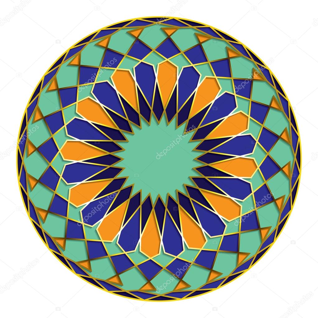 Arabic style pattern with golden stroke and shadow. Vector illustration