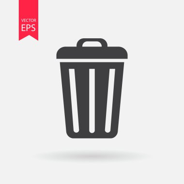 Bin çöp veya simge silin. Çöp kutusu logo düz tasarım stili. Çöp kutusu Isolated beyaz arka plan üzerinde. Vektör çizim