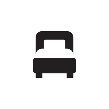 Yatak simge vektör. Otel, pansiyon, motel, hastane kayıt üzerinde izole beyaz arka plan. Düz tasarım stili.