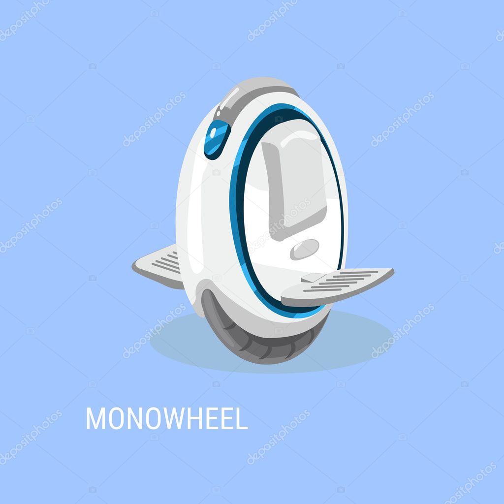 Monowheel, Solo wheel, unicycle. Electrical self-balancing scooter. Alternative Eco Transport vehicle isolated on a blue background. Vector illustration