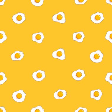 Kızarmış yumurta pürüzsüz desen. Sarı arkaplanda izole edilmiş tekstil ambalaj kağıdı vektörü çizimi için basit tasarım