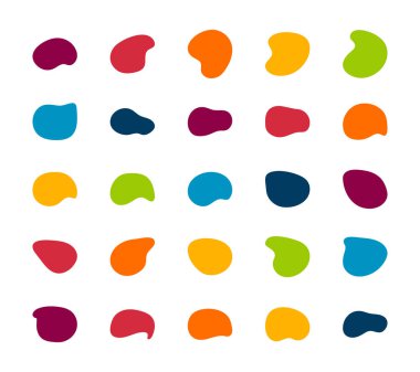 Blob vektör kümesini şekillendirir. Organik soyut leke, mürekkep lekesi koleksiyonu basit siluet. Minimalist izole biçimler