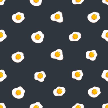 Kızarmış yumurta pürüzsüz desen. Tekstil ambalaj kağıdı için basit tasarım Vektör illüstrasyonu siyah arkaplanda izole edildi