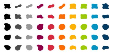Blob vektör kümesini şekillendirir. Organik soyut leke, mürekkep lekesi koleksiyonu basit siluet. Minimalist izole biçimler
