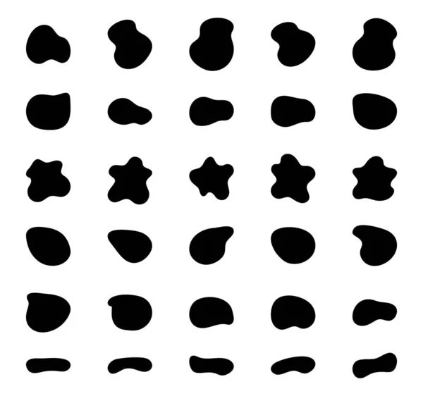 Blob formas vector conjunto. Colección monocromática de elementos de splodge abstractos orgánicos. Inkblot silueta simple — Archivo Imágenes Vectoriales