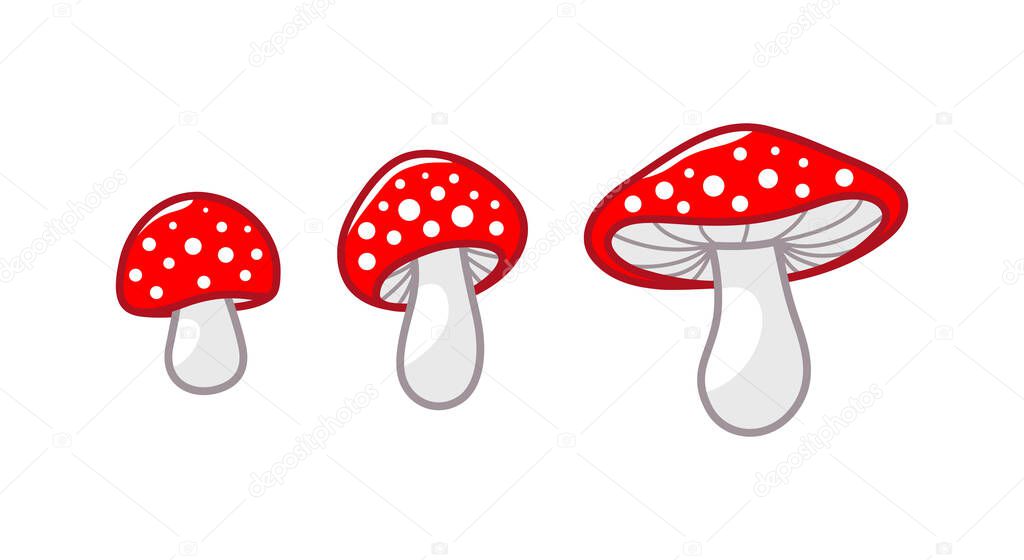 Mushroom icon set. Amanita Muscaria fly agaric sign collection. Magic mushroom symbol. Isolated Vector illustration